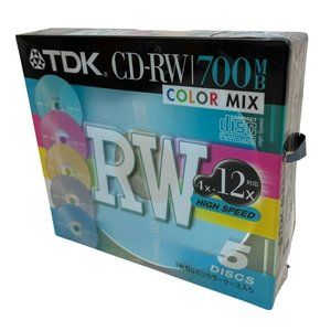 Retro Japanese TDK Blank CD-RW Multicolor‎ 5 Pack Cd's 700 mb
